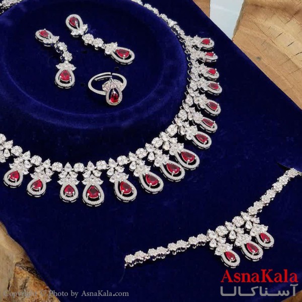 سرویس جواهری کامل شامل گردنبند و گوشواره و دستبند و انگشتر  آبکاری رادیوم کد NIM141164W