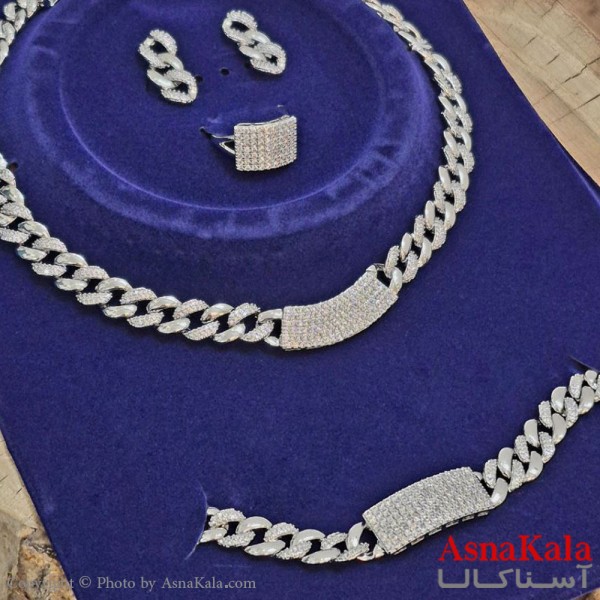 سرویس جواهری کامل شامل گردنبند و گوشواره و دستبند و انگشتر  آبکاری رادیوم کد NIM141166W
