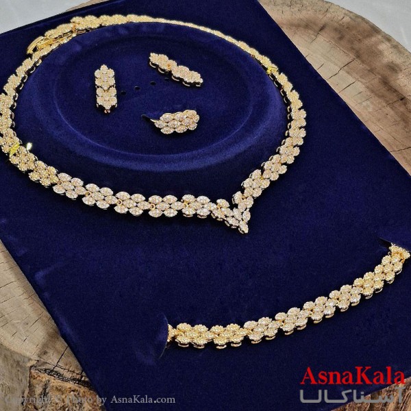 سرویس جواهری کامل شامل گردنبند و گوشواره و دستبند و انگشتر  آبکاری رادیوم کد NIM141175W