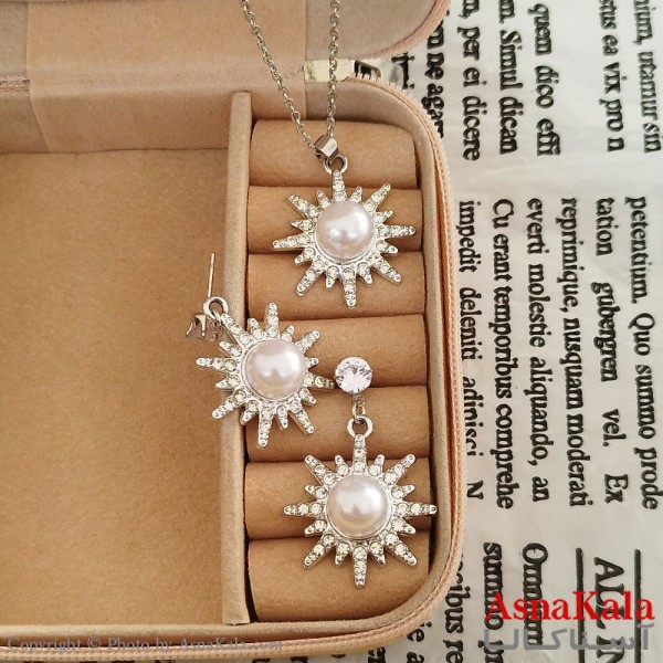 نیم ست زنانه شامل گردنبند و گوشواره مدل درخشان  مرواریدی کد NIM141187W