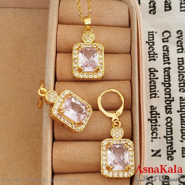 نیم ست زنانه شامل گردنبند و گوشواره مدل مربعی جواهری کد NIM141195W