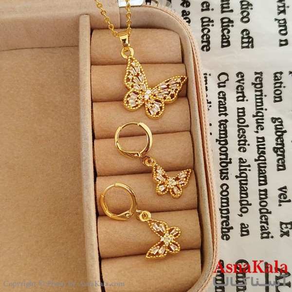 نیم ست زنانه شامل گردنبند و گوشواره مدل پروانه جواهری کد NIM141196W