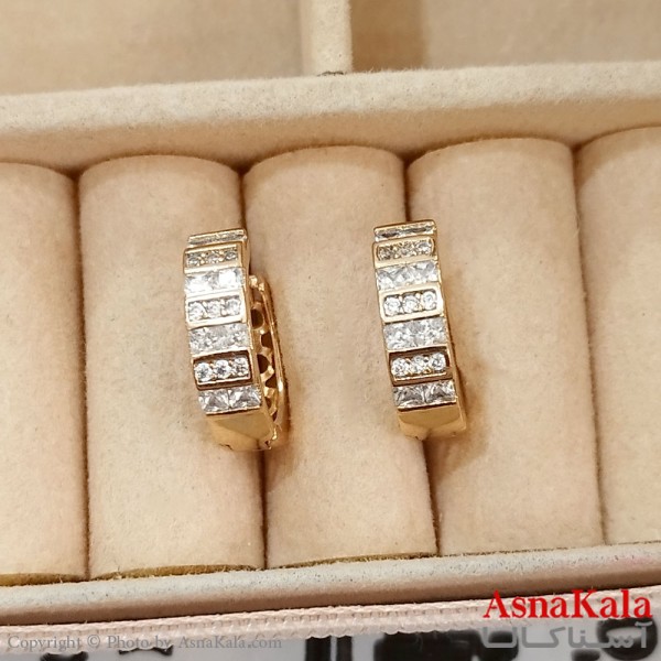 گوشواره حلقه ای زنانه ژوپینگ طلایی نگیندار کد GSH1521686W