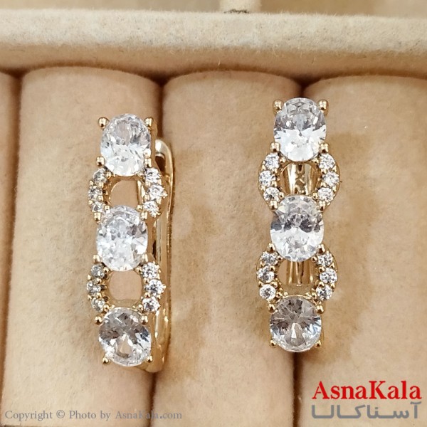 گوشواره حلقه ای زنانه ژوپینگ طلایی نگیندار کد GSH1521694W