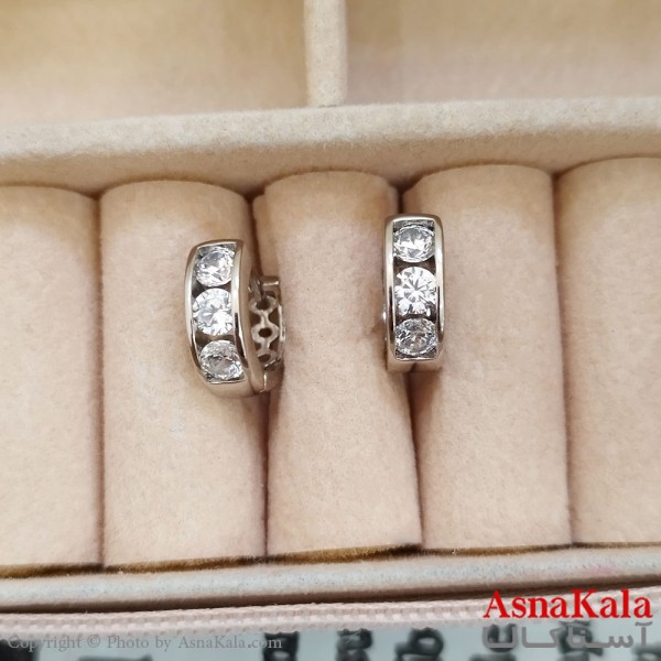 گوشواره حلقه ای زنانه ژوپینگ نقره ای نگیندار کد GSH1521725W