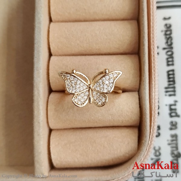 انگشتر پروانه زنانه نگیندار فری سایز رنگ طلایی کد  ANG191367W