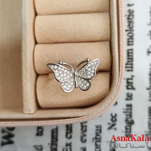 انگشتر پروانه زنانه نگیندار فری سایز رنگ نقره ای کد  ANG191368W
