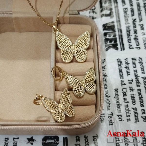 نیم ست زنانه برنجی پروانه شامل گردنبند و گوشواره کد NIM141209W