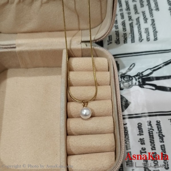 گردنبند زنانه استیل مدل  مروارید طلایی کد GNB162568W