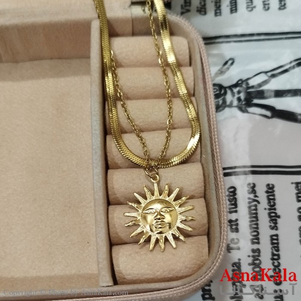 گردنبند زنانه دولاین استیل مدل خورشید طلایی کد GNB162572W