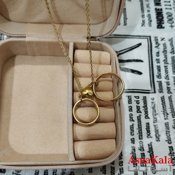گردنبند ست دونفره استیل مدل حلقه ای طلایی کد GNB162574W