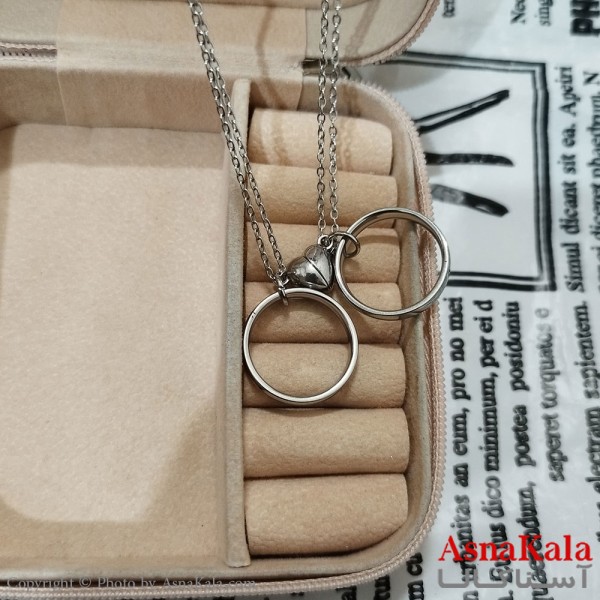 گردنبند ست دونفره استیل مدل حلقه ای نقره ای کد GNB162575W