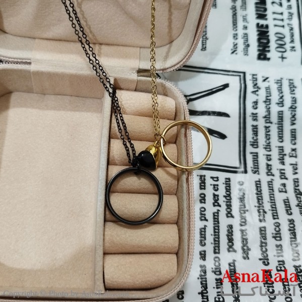 گردنبند ست دونفره استیل مدل حلقه ای مشکی و طلایی کد GNB162576W