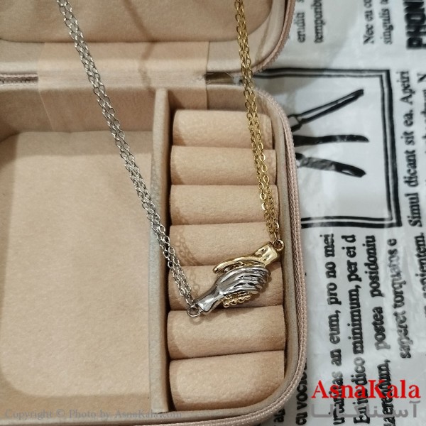 گردنبند ست دونفره استیل مدل دست طلایی و نقره ای کد GNB162579W