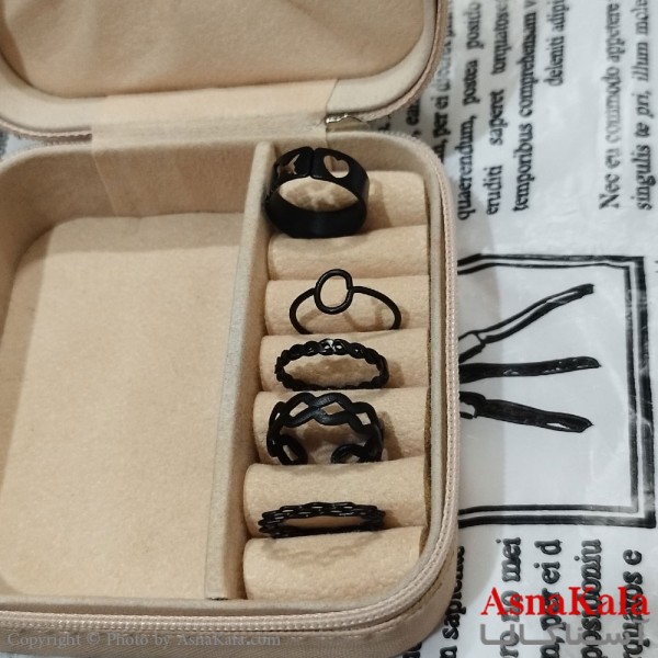 انگشتر پکی زنانه فری سایز رنگ مشکی مجموعه 5 عددی کد ANG191503W