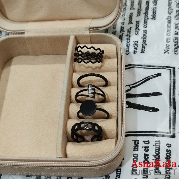 انگشتر پکی زنانه فری سایز رنگ مشکی مجموعه 5 عددی کد ANG191504W