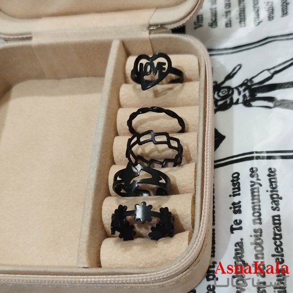 انگشتر پکی زنانه فری سایز رنگ مشکی مجموعه 5 عددی کد ANG191507W
