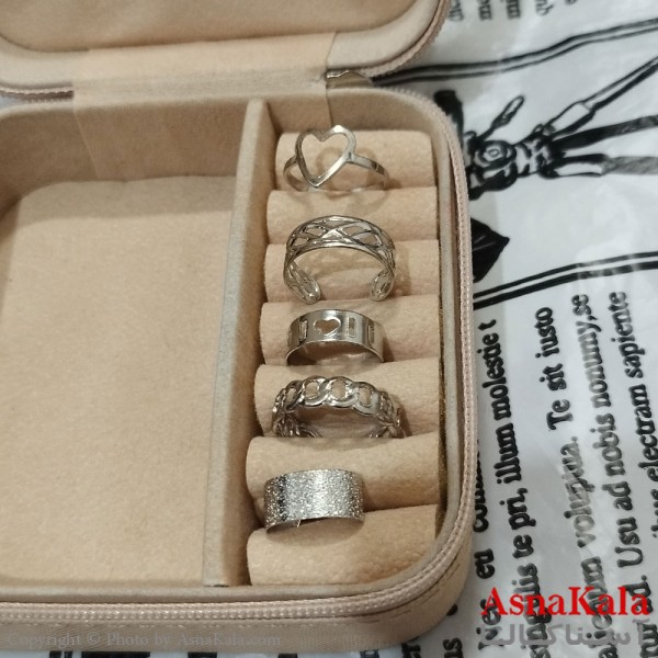 انگشتر پکی زنانه فری سایز رنگ نقره ای مجموعه 5 عددی کد ANG191521W