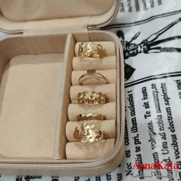 انگشتر پکی زنانه فری سایز رنگ طلایی مجموعه 5 عددی کد ANG191522W