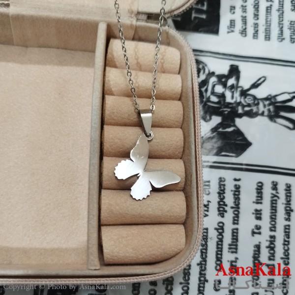 گردنبند پروانه استیل نقره ای کد GNB162607W