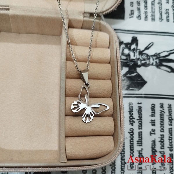 گردنبند پروانه استیل نقره ای کد GNB162611W
