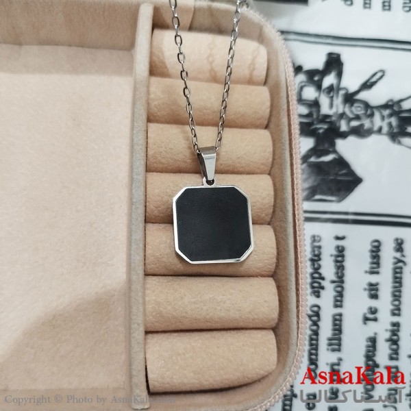 گردنبند مردانه استیل مدل نگین مشکی کد GNB162624W