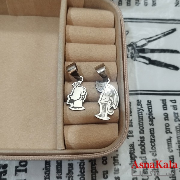 گردنبند ست دونفره استیل نقره ای کد GNB162631W