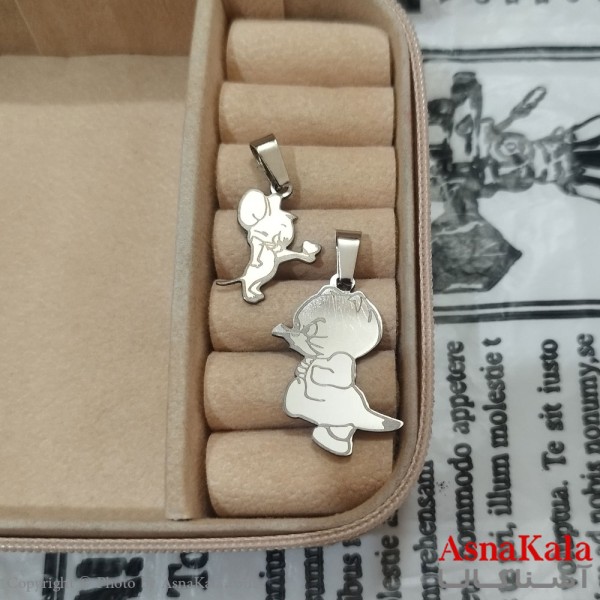 گردنبند ست دونفره تام و جری استیل نقره ای کد GNB162641W