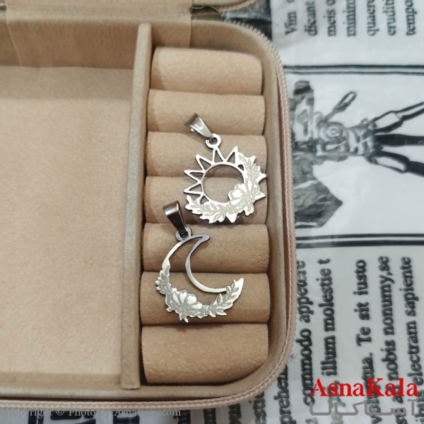 گردنبند ست دونفره ماه و خورشید استیل نقره ای کد GNB162643W