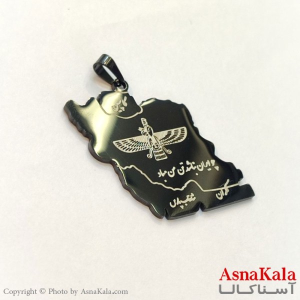 آویز استیل زنانه و مردانه ایران با نماد فروهر رنگ ثابت مشکی کد GNB162677W
