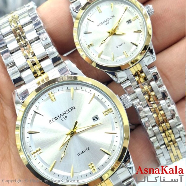 ساعت مچی ست دونفره مردانه و زنانه رومانسون بنداستیل  رنگ ثابت وضدآب کد WTCH11554W