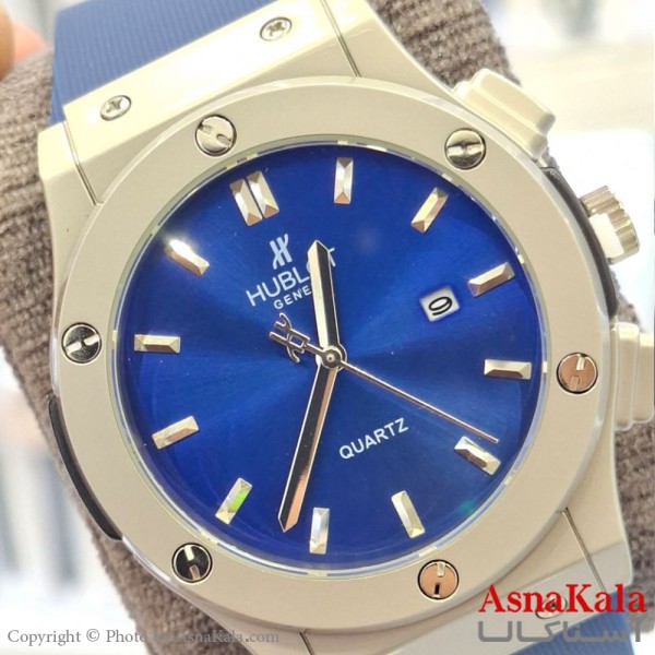 ساعت مچی  هابلوت بند چرمی و رابر آبکاری قاب شرکتی کد WTCH11582W