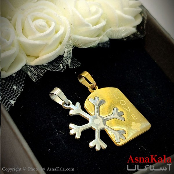 گردنبند دوتیکه ست دونفره دخترانه و پسرانه برف طلایی نقره ای کد GNB162746W