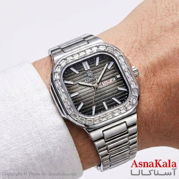 ساعت مردانه استیل لونگبو موتور کوارتز، صفحه یونانی، دارای  دور صفحه نگین کد WTCH111646W