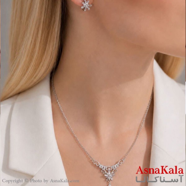 سرویس جواهری زنانه طرح مجلسی مدل گل نگیندار کد NIM141289W