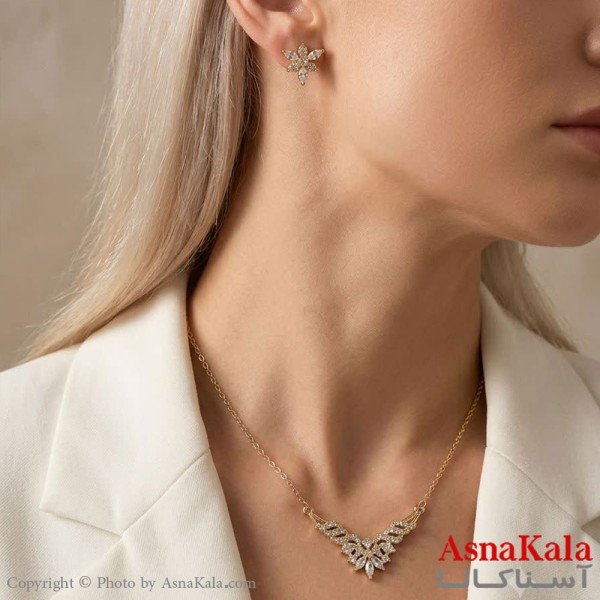 سرویس جواهری زنانه طرح مجلسی مدل گل نگیندار کد NIM141296W