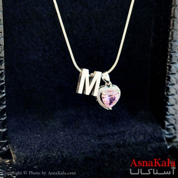 گردنبند زنانه استیل مدل قلب و حرف M کد GNB162788W -آسناکالا