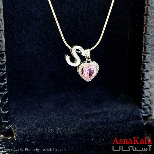 گردنبند زنانه استیل مدل قلب و حرف S کد GNB162790W -آسناکالا