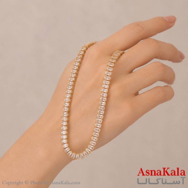 گردنبند اسپورت مدل کارتیر تنیسی نگین باگت استیل  رنگ نقره ای کد GNB162793W