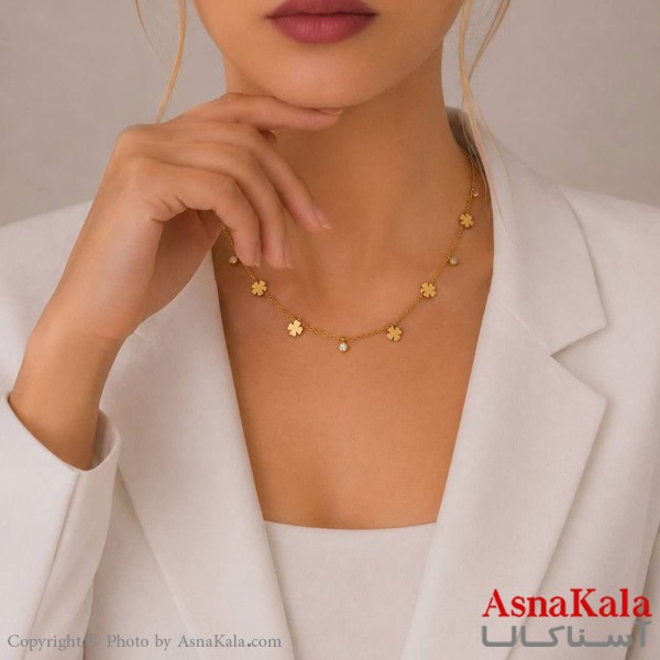 گردنبند زنانه استیل مدل برف کد GNB162816W -آسناکالا