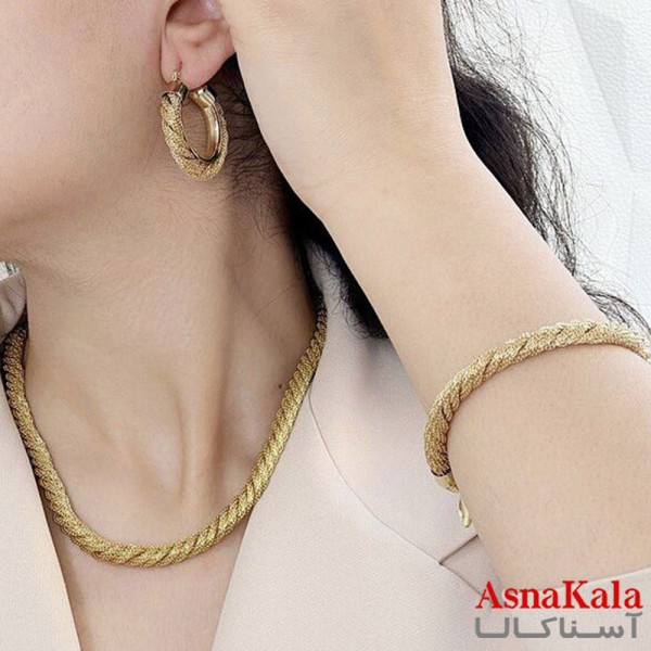 سرویس حصیری حلقه ای کامل شامل گردنبند و گوشواره و دستبند و انگشتر کد NIM141341W