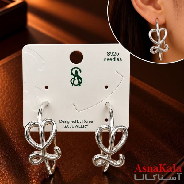 گوشواره   فانتزی قلب میخ نقره برند اس آدخترانه  کد GSH15121894W
