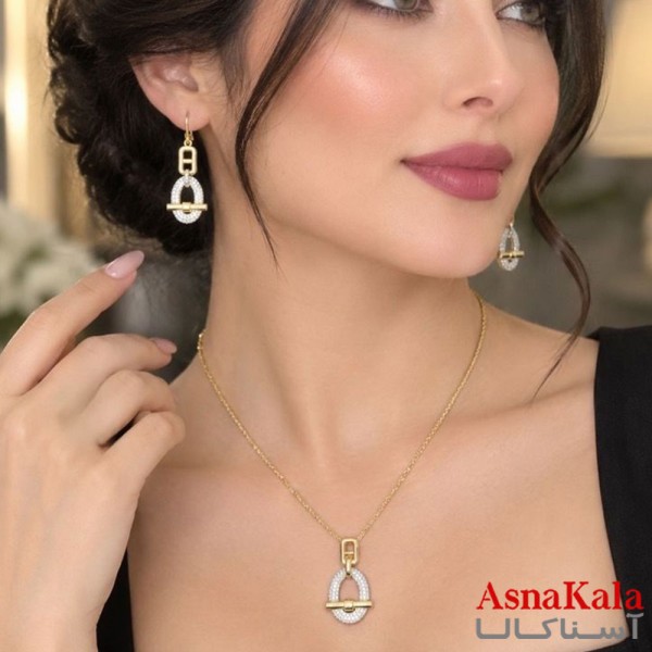سرویس استیل هرمس کامل شامل گردنبند و گوشواره  کد NIM141368W