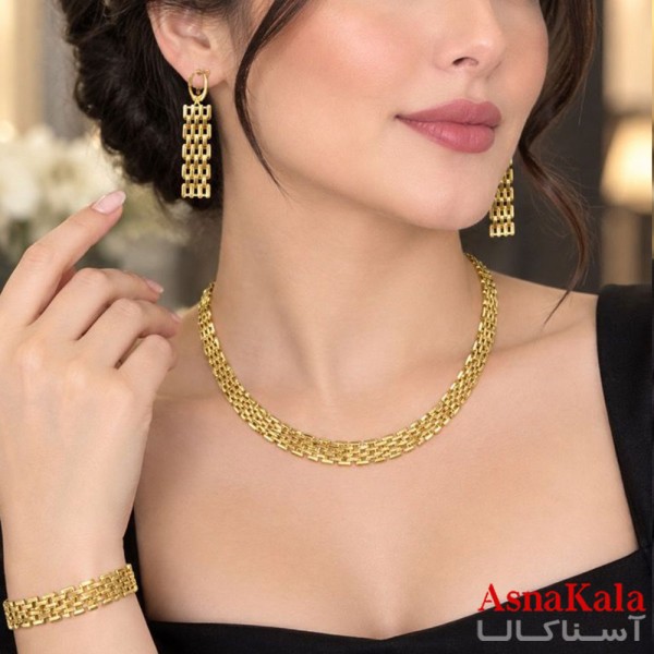 سرویس استیل رولکس کامل شامل گردنبند و گوشواره و دستبند کد NIM141371W
