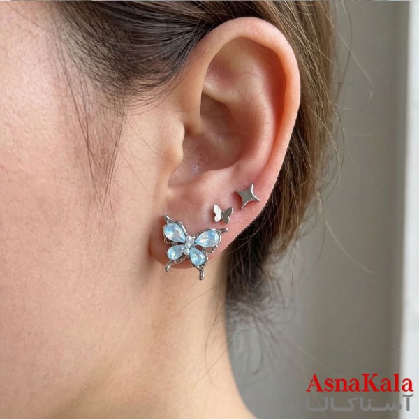 گوشواره پکی 3جفت مدل ترند فانتزی رنگ نقره ای کد GSH15121962W