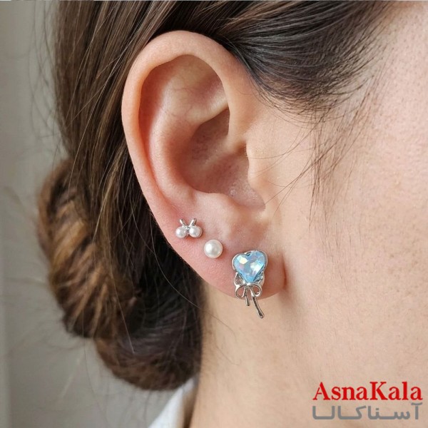 گوشواره پکی 3جفت مدل ترند فانتزی رنگ نقره ای کد GSH15121964W