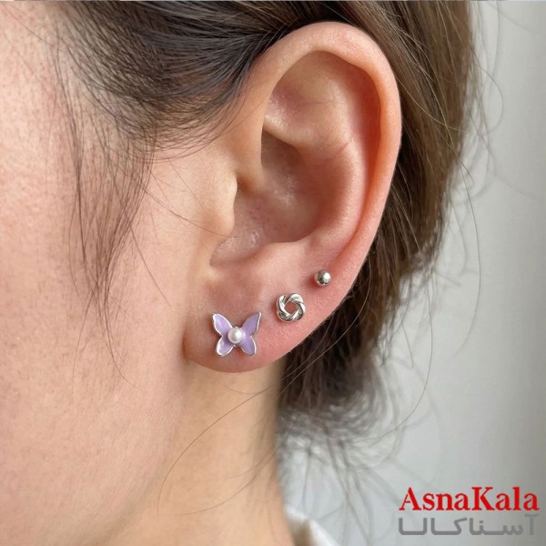 گوشواره پکی 3جفت مدل ترند فانتزی رنگ نقره ای کد GSH15121967W