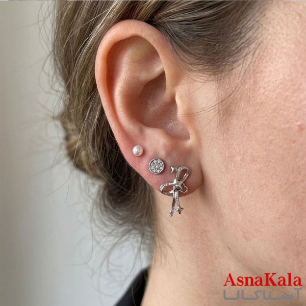 گوشواره پکی 3جفت مدل ترند فانتزی رنگ نقره ای کد GSH15121972W