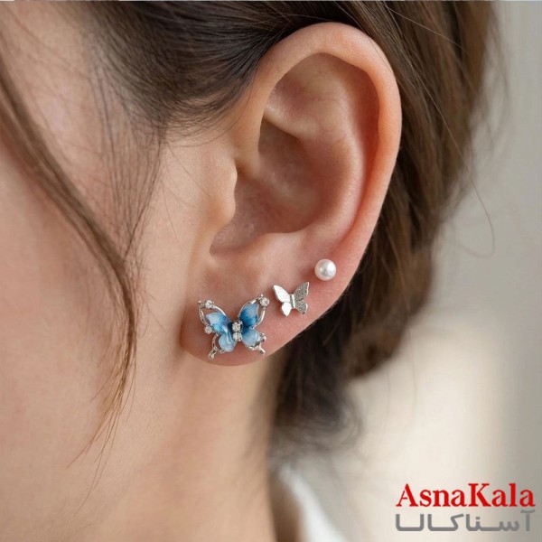 گوشواره پکی 3جفت مدل ترند فانتزی رنگ نقره ای کد GSH15121977W