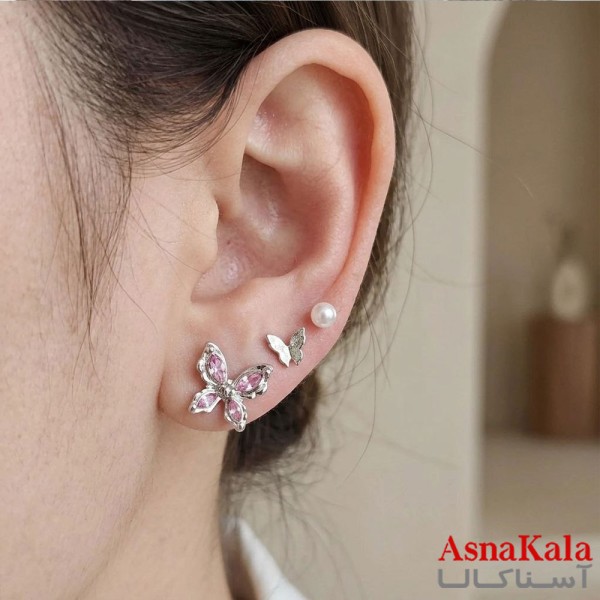 گوشواره پکی 3جفت مدل ترند فانتزی رنگ نقره ای کد GSH15121980W